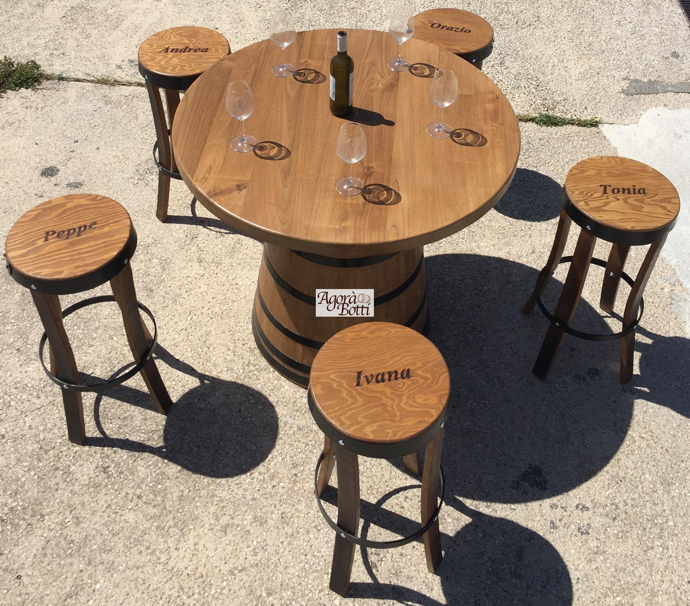 Set LEVANZO botte tavolo e cinque sgabelli con doghe di rovere - Agorà  Botti, Botti artigianali in legno per vino e arredamento